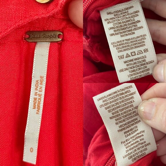 Free People Feel The Sun Jumpsuit Red Paisley Linen Wide Leg Size 0 Orig. $148 - Picture 9 of 10